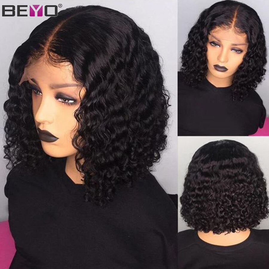 4X4 Closure Wig Short Bob Human Hair Wigs For Women Brazilian Curly Human Hair Wig Pre Plucked With Baby Hair Beyo Remy Lace Wig