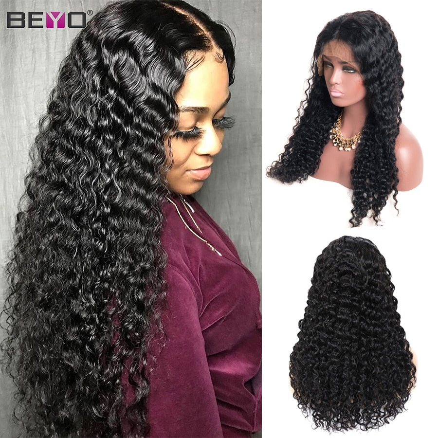 180 Density Lace Frontal Human Hair Wigs For Black Women Glueless Deep Wave T Part Wig Brazilian Human Hair With Remy Hair