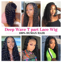 Load image into Gallery viewer, 180 Density Lace Frontal Human Hair Wigs For Black Women Glueless Deep Wave T Part Wig Brazilian Human Hair With Remy Hair

