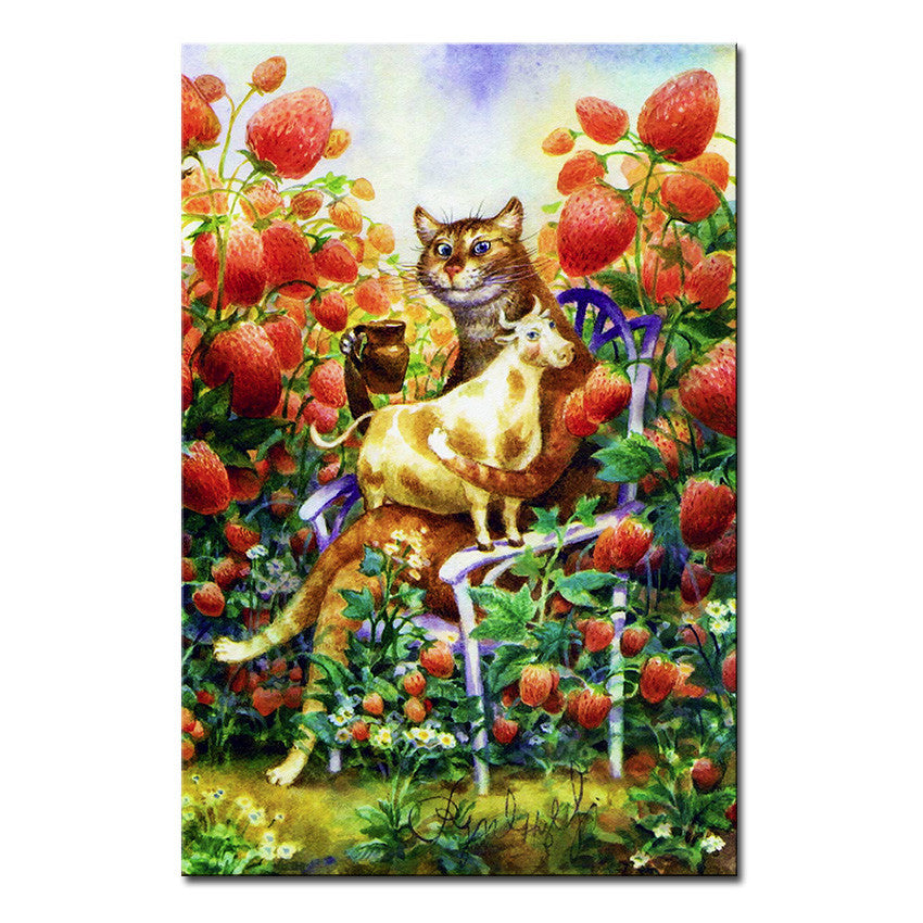 Vladimir Rumyantsev red frout with cat world oil painting wall Art Picture Paint on Canvas Prints wall painting no framed