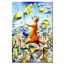 Load image into Gallery viewer, Vladimir Rumyantsev on the building cat world oil painting wall Art Picture Paint on Canvas Prints wall painting no framed
