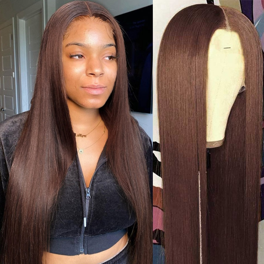 30 Inch Straight Brown Lace Front Wig HD Lace Frontal Wig Human Hair Wigs For Women Pre Plucked With Baby Hair Colored #4 T Remy