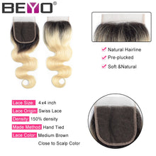 Load image into Gallery viewer, 1B 613 Bundles With Closure Body Wave Bundles With Closure Brazilian Hair Weave Ombre Blonde Bundles With Closure Non Remy Hair
