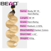 Load image into Gallery viewer, 1B 613 Bundles With Closure Body Wave Bundles With Closure Brazilian Hair Weave Ombre Blonde Bundles With Closure Non Remy Hair
