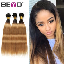Load image into Gallery viewer, Honey Blonde Bundles #27 Brazilian Hair Weave Bundles 1B/4/27 Ombre Hair Bundles Straight Human Hair Extensions Non Remy Beyo
