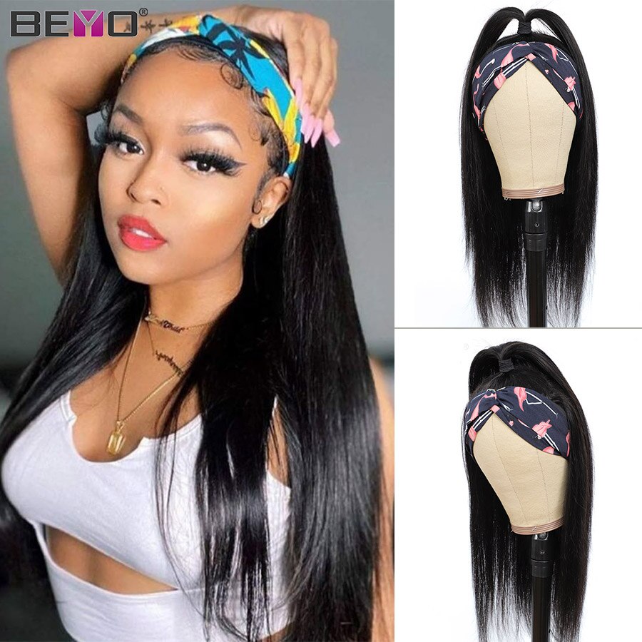 Straight Headband Wig Glueless Human Hair for Black Women Beyo Remy Hair Wigs Full Machine Made Wig 150% Density