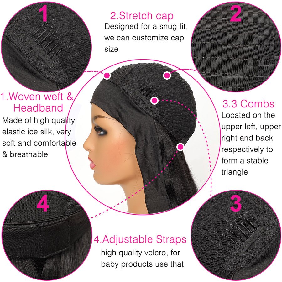 180% Density Kinky Curly Headband Wig Human Hair Wigs For Black Women Brazilian Kinky Curly Wig No Gel Glueless Human Hair Wigs