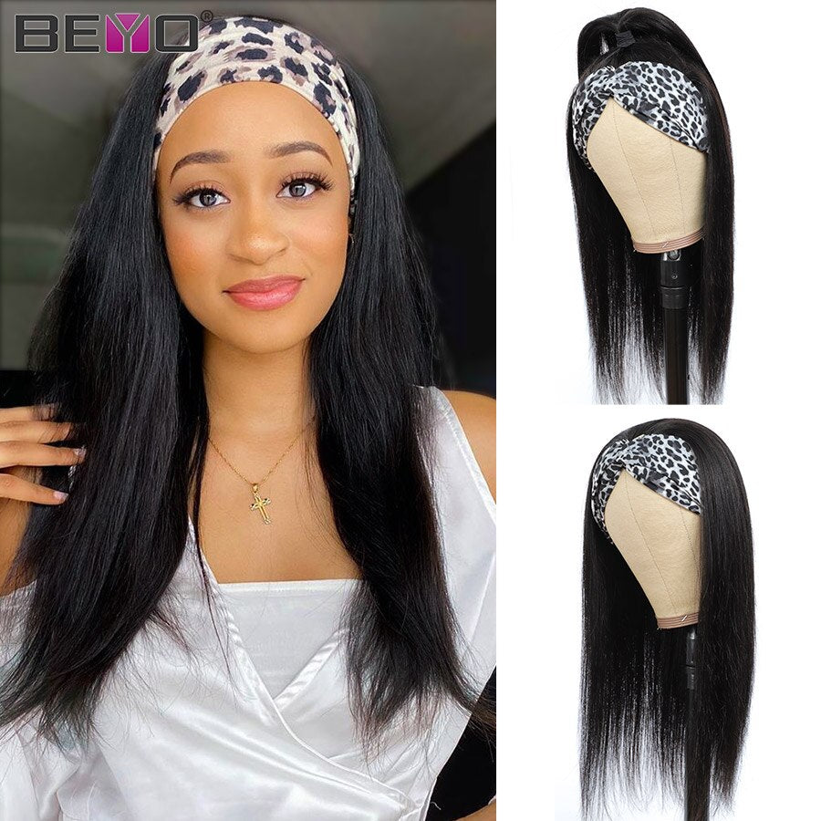 180 Density Headband Wig Human Hair Wigs For Black Women Brazilian Scarf Wig No Gel Glueless Remy Hair Straight Human Hair Wigs
