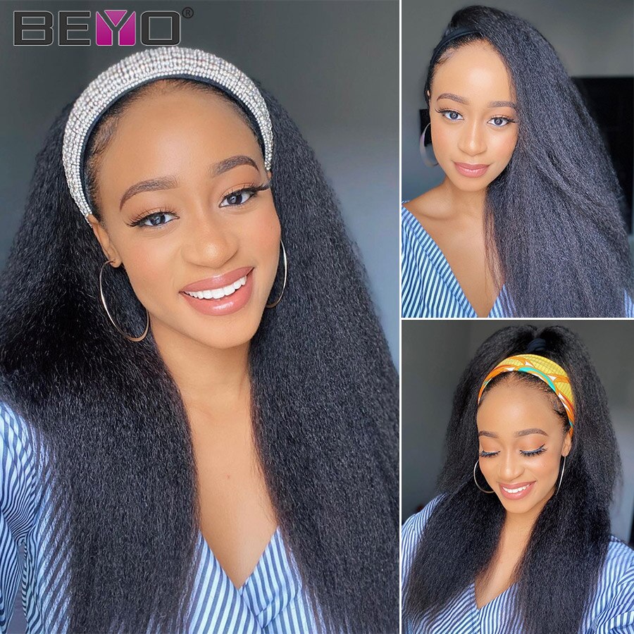 Beyo Kinky Straight Glueless Headband Human Hair Wigs For Black Women Brazilian Affordable Remy Beginner Friendly