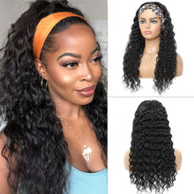 Load image into Gallery viewer, Water Wave Headband Wig Human Hair Wigs For Black Women Brazilian Scarf Wig Glueless Remy Curly Human Hair Wig 150 180 density
