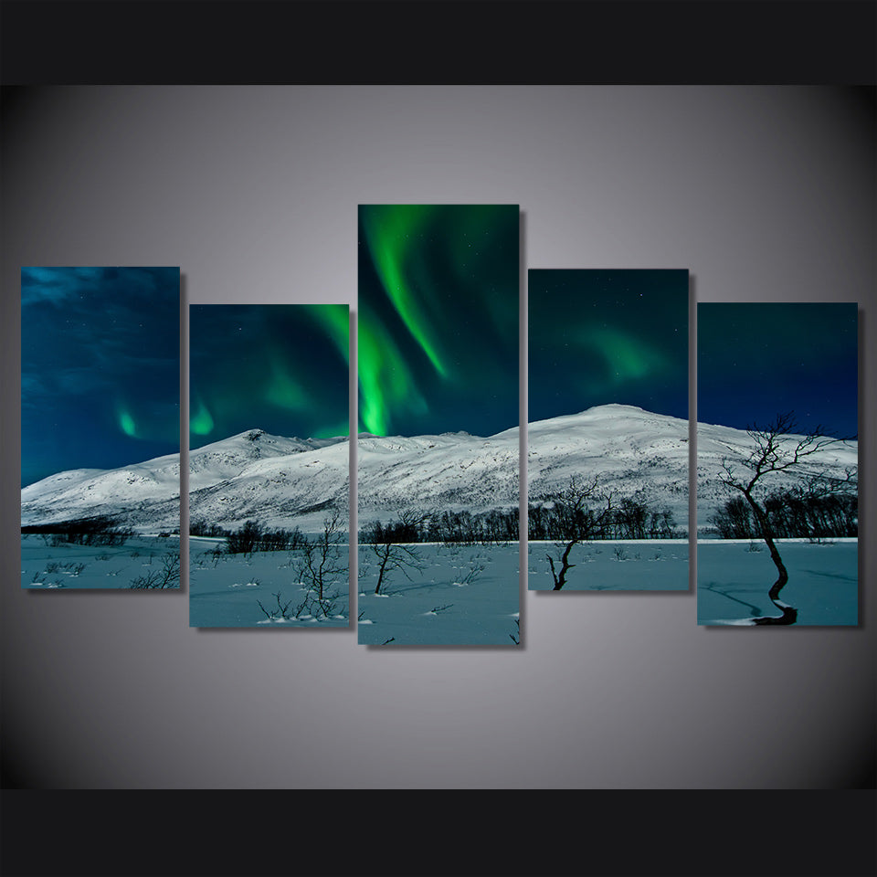 HD Printed aurora borealis Scenery 5 piece Painting wall art room decor print poster picture canvas Free shipping/ny-934