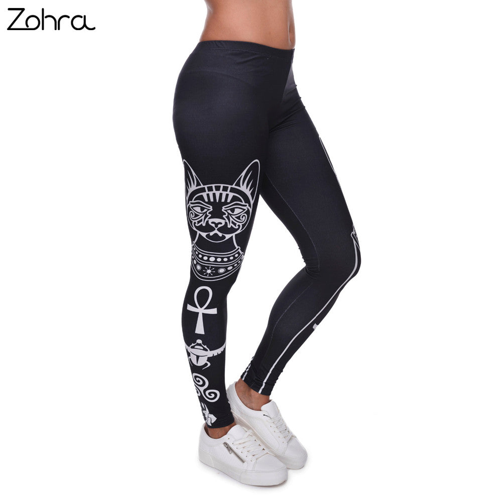 High Elasticity Egyptian cat symbols Printed Fashion Slim fit Legging Workout Trousers Casual Pants