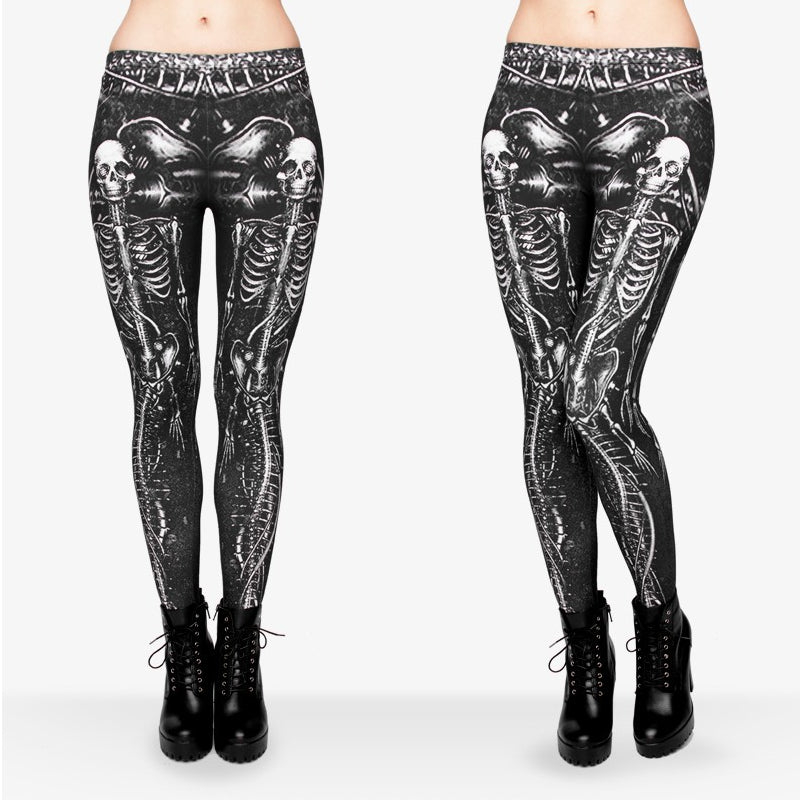 Black Skull Fashion Women Clothing fitness legging Digital 3D Printing Punk Causal Leggings