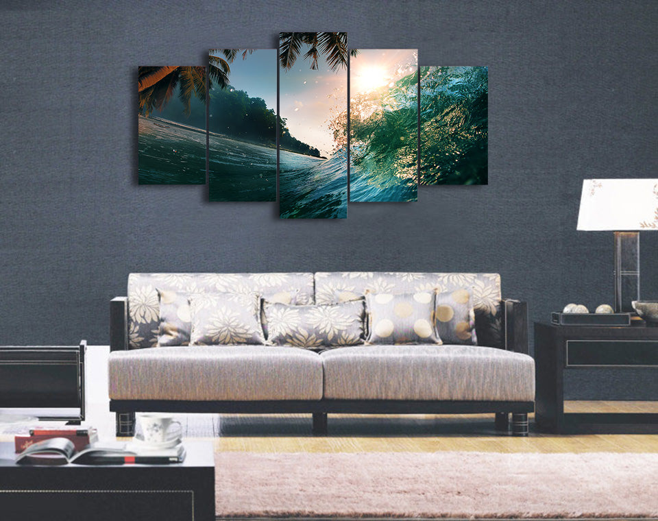 HD Printed sea wave beautiful sunset Group Painting Canvas Print room decor print poster picture canvas Free shipping/ny-1478