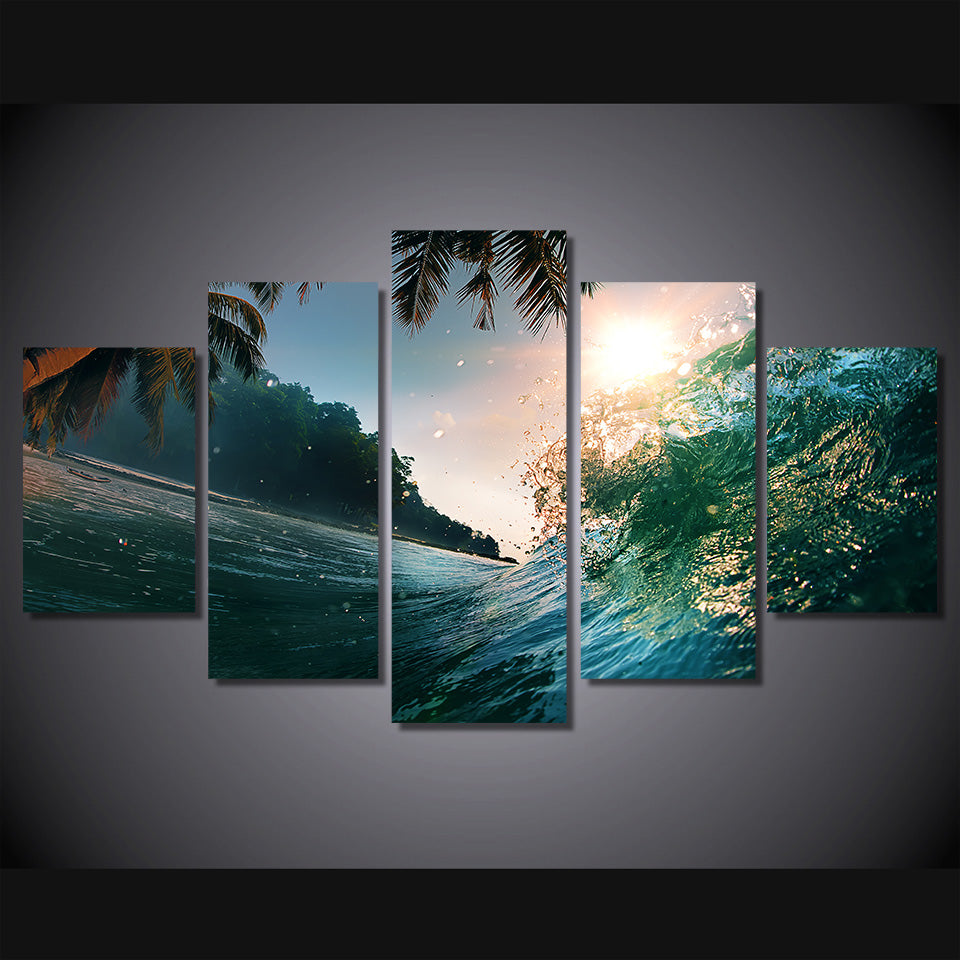 HD Printed sea wave beautiful sunset Group Painting Canvas Print room decor print poster picture canvas Free shipping/ny-1478