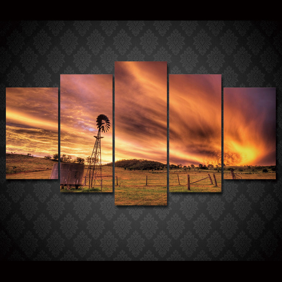 HD Printed Sunset landscape 5 pieces Group Painting room decor print poster picture canvas Free shipping/ma-069