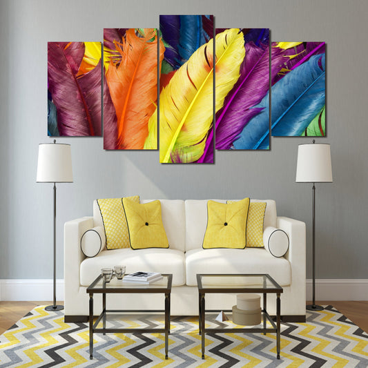 HD Printed colorful feathers 5 pieces Group Painting room decor print poster picture canvas Free shipping/ny-559