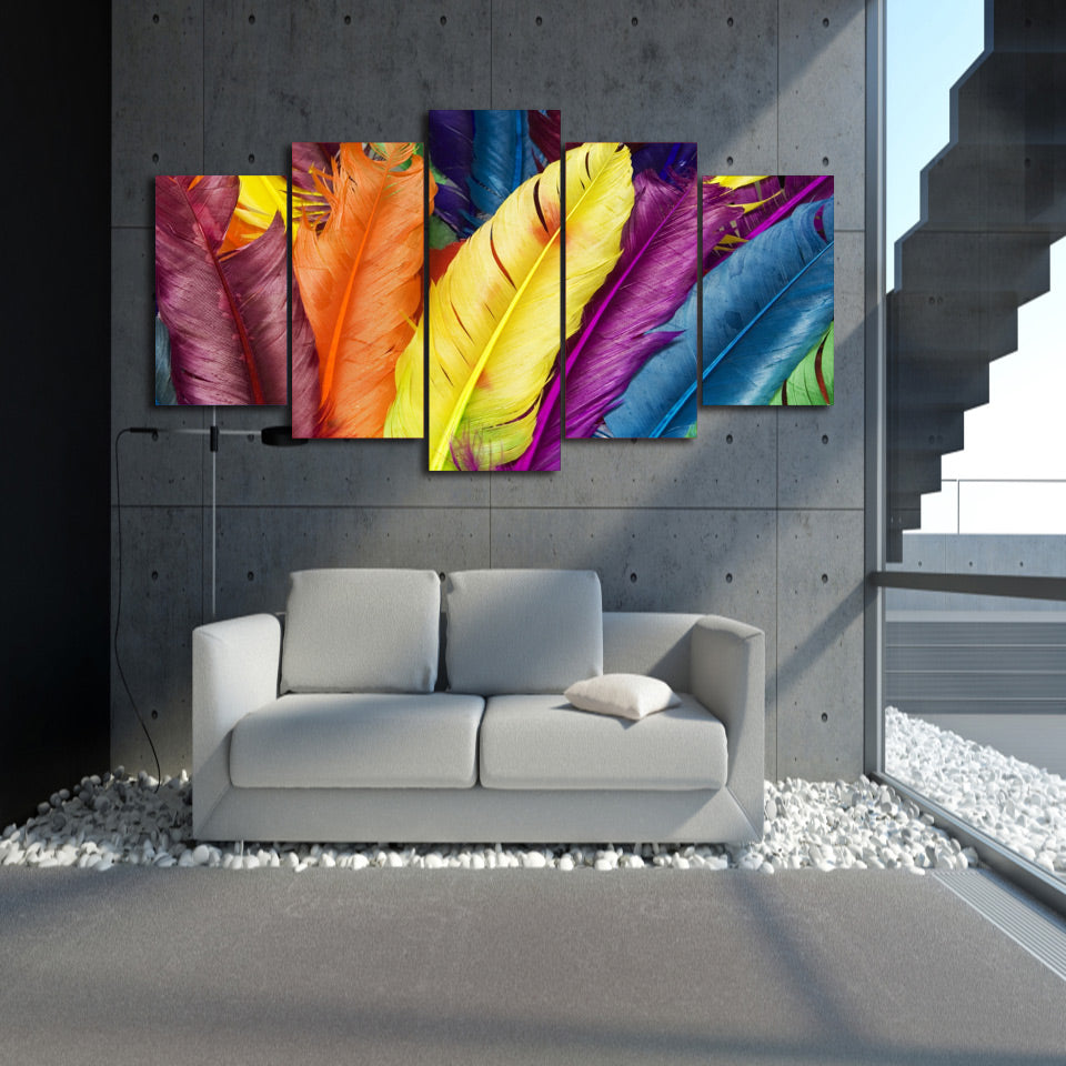 HD Printed colorful feathers 5 pieces Group Painting room decor print poster picture canvas Free shipping/ny-559