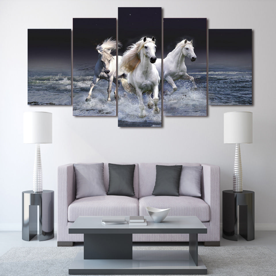 5 piece canvas art Animal Whitehorse poster HD Printed Canvas Painting room decor wall art canvas picture Free shipping H050
