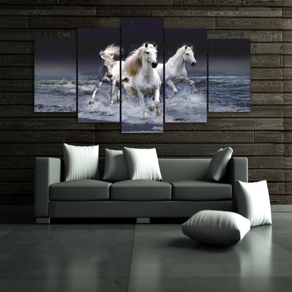 5 piece canvas art Animal Whitehorse poster HD Printed Canvas Painting room decor wall art canvas picture Free shipping H050