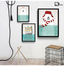 Load image into Gallery viewer, Nordic Art Polar Bear Hippo Canvas Poster Minimalist Painting Cartoon Modern Nursery Picture Home Children Room Decoration
