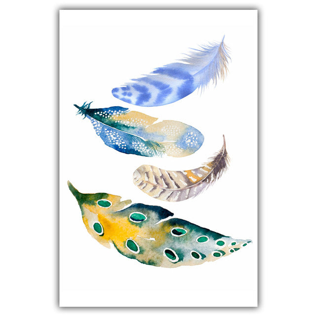 Modern Nordic Watercolor Painted Birds Feathers A4 Print Canvas Art Wall Poster Pictures Home Decorative Paintings No Frames