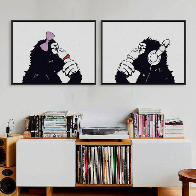 Nordic Black White Hippie Chimpanzee Gorilla Couple A4 Art Print Poster Funny Wall Picture Canvas Painting No Frame Home Decor