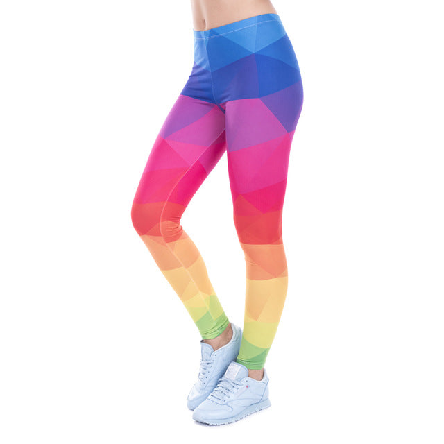 Leggings Printed Women Legging Colorful Triangles Rainbow Legins High Waist Elastic Leggins Silm