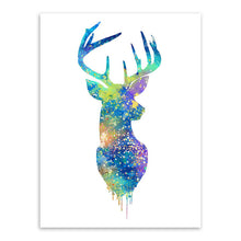 Load image into Gallery viewer, Triptych Watercolor Deer Head A4 Poster Print Abstract Animal Pictures Canvas Painting No Frames Living Room Home Decor Wall Art
