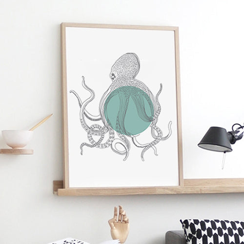 Marine Animals Canvas Art Print Poster, Octopus Wall Pictures for Home Decoration, Giclee Print Wall Decor CM010