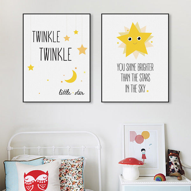 Kawaii Minimalist Twinkle Stars Typography Quotes Art Print Poster Nursery Wall Kids Room Decor Picture Canvas Painting No Frame