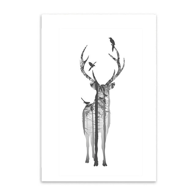 Nordic Style Forest Canvas Art Print Painting Poster, Deer Wall Pictures for Home Decoration, Wall Decor BW001