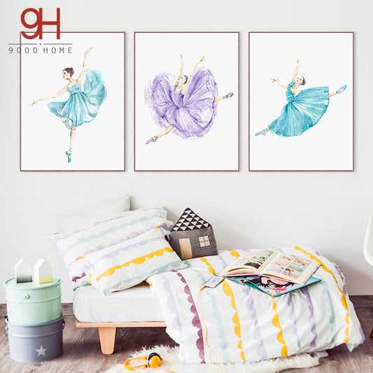 Watercolor Ballet Dance Girl Canvas Art Print Painting Poster,  Wall Pictures for Home Decoration, Wall Art Decor CM035