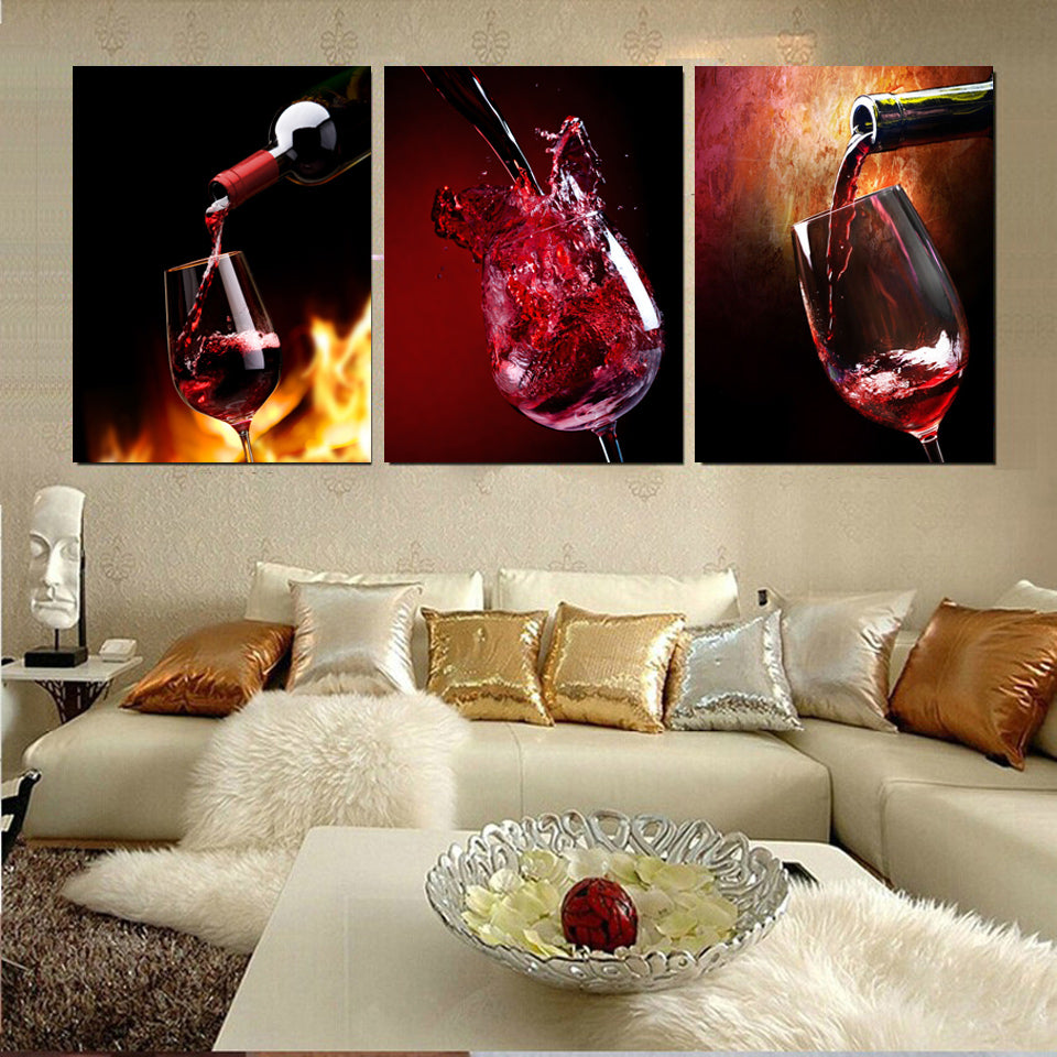 HD Printed 3 piece canvas vineyard vines red wine glass living room painting wall art Free shipping/ny-6368