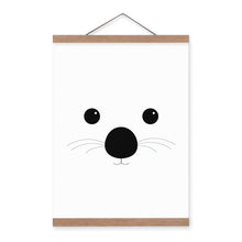 Load image into Gallery viewer, Bear Black White Minimalist Abstract Kawaii Animal A4 Wooden Framed Canvas Painting Wall Art Print Picture Poster Kids Room Deco
