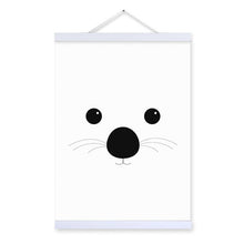 Load image into Gallery viewer, Bear Black White Minimalist Abstract Kawaii Animal A4 Wooden Framed Canvas Painting Wall Art Print Picture Poster Kids Room Deco
