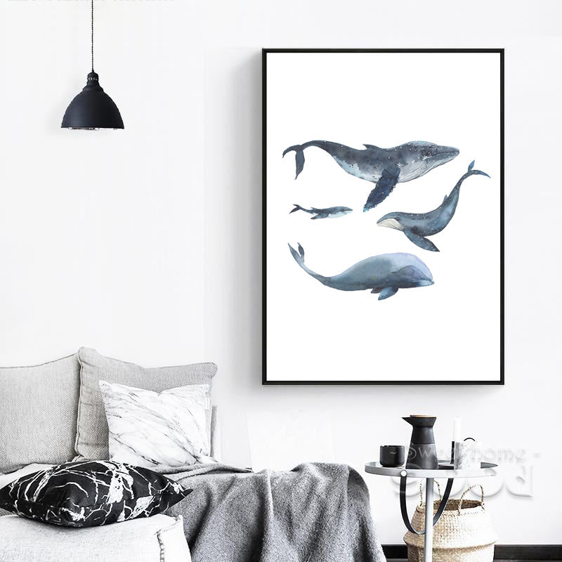 Watercolor Whales Canvas Art Print Painting Poster,  Wall Pictures for Home Decoration, Wall Decor S16014