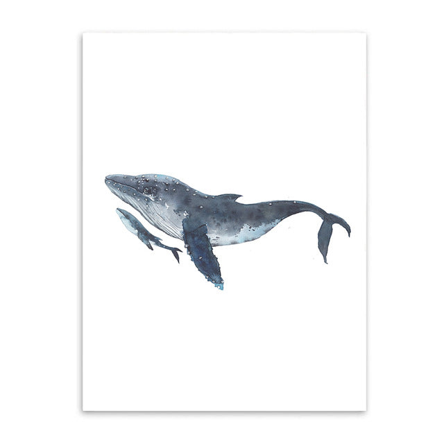 Watercolor Whales Canvas Art Print Painting Poster,  Wall Pictures for Home Decoration, Wall Decor S16014