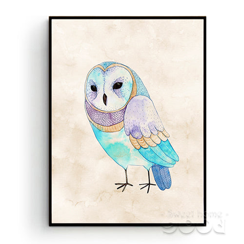Watercolor Owls Canvas Art Print Poster, Wall Pictures for Home Decoration, Giclee Wall Decor CM025-1