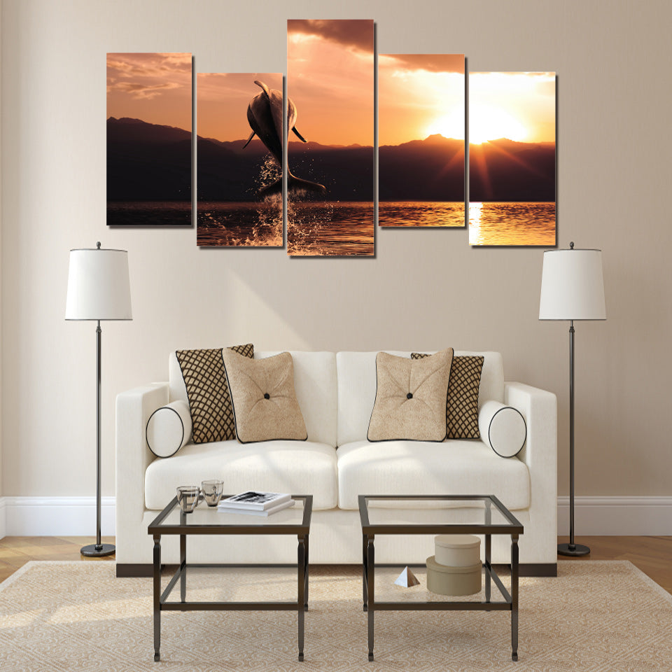 HD Printed Dolphin sunset seascape picture Painting wall art room decor print poster picture canvas Free shipping/ny-750
