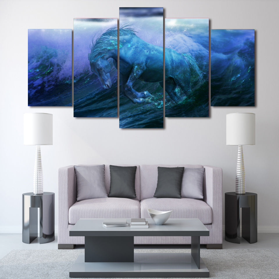 HD Printed water horse ocean fantasy Group Painting Canvas Print room decor print poster picture canvas Free shipping/ny-1697