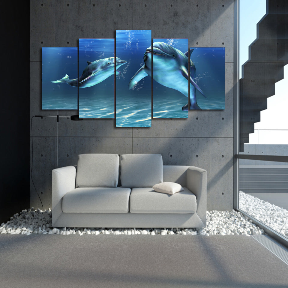 HD Printed Blue Dolphin 5 piece picture Painting wall art room decor print poster picture canvas Free shipping/ny-751