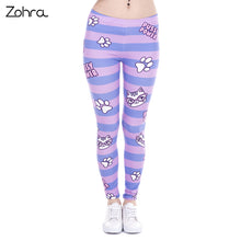 Load image into Gallery viewer, Women Leggings Pusy Power Pink Stripes Printing Cats Fitness Legging High Waist Stretch

