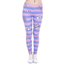 Load image into Gallery viewer, Women Leggings Pusy Power Pink Stripes Printing Cats Fitness Legging High Waist Stretch
