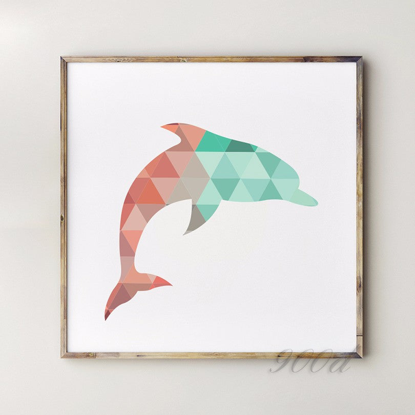 Geometric Dolphin Canvas Art Print Painting Poster,  Wall Pictures for Home Decoration, Home Decor 237-25