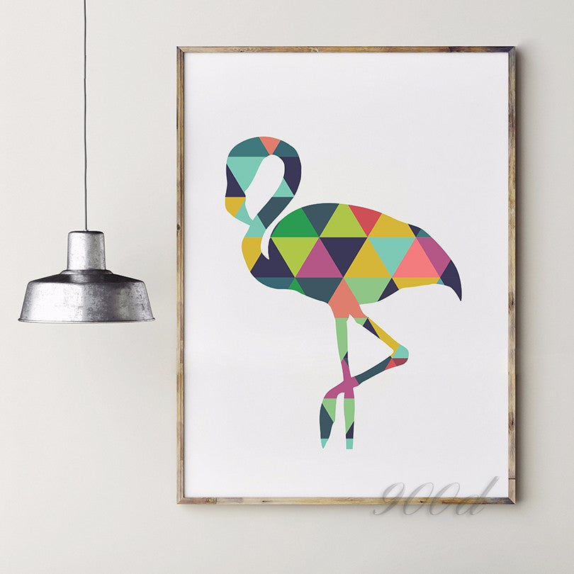 Geometric Flamingo Canvas Art Print Painting Poster, Wall Pictures For Home Decoration, Frame not include 237-35