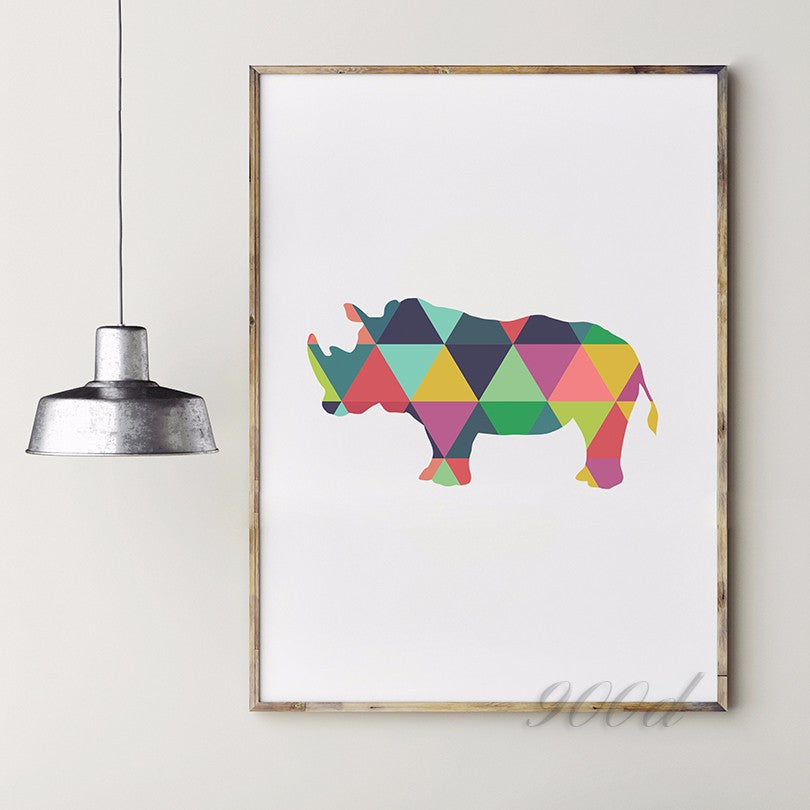 Geometric rhinoceros Canvas Art Print Painting Poster, Wall Pictures For Home Decoration, Frame not include 237-34