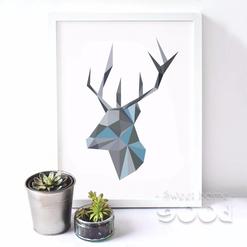 Geometric Deer Head Canvas Art Print Painting Poster, Wall Pictures For Home Decoration, Frame not include YE108