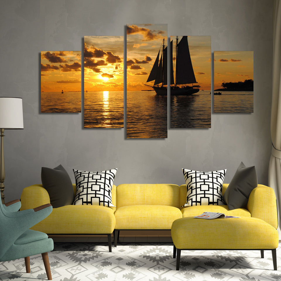 HD Printed clouds west vessel sun sailing sea Painting Canvas Print room decor print poster picture canvas Free shipping/ny-6394