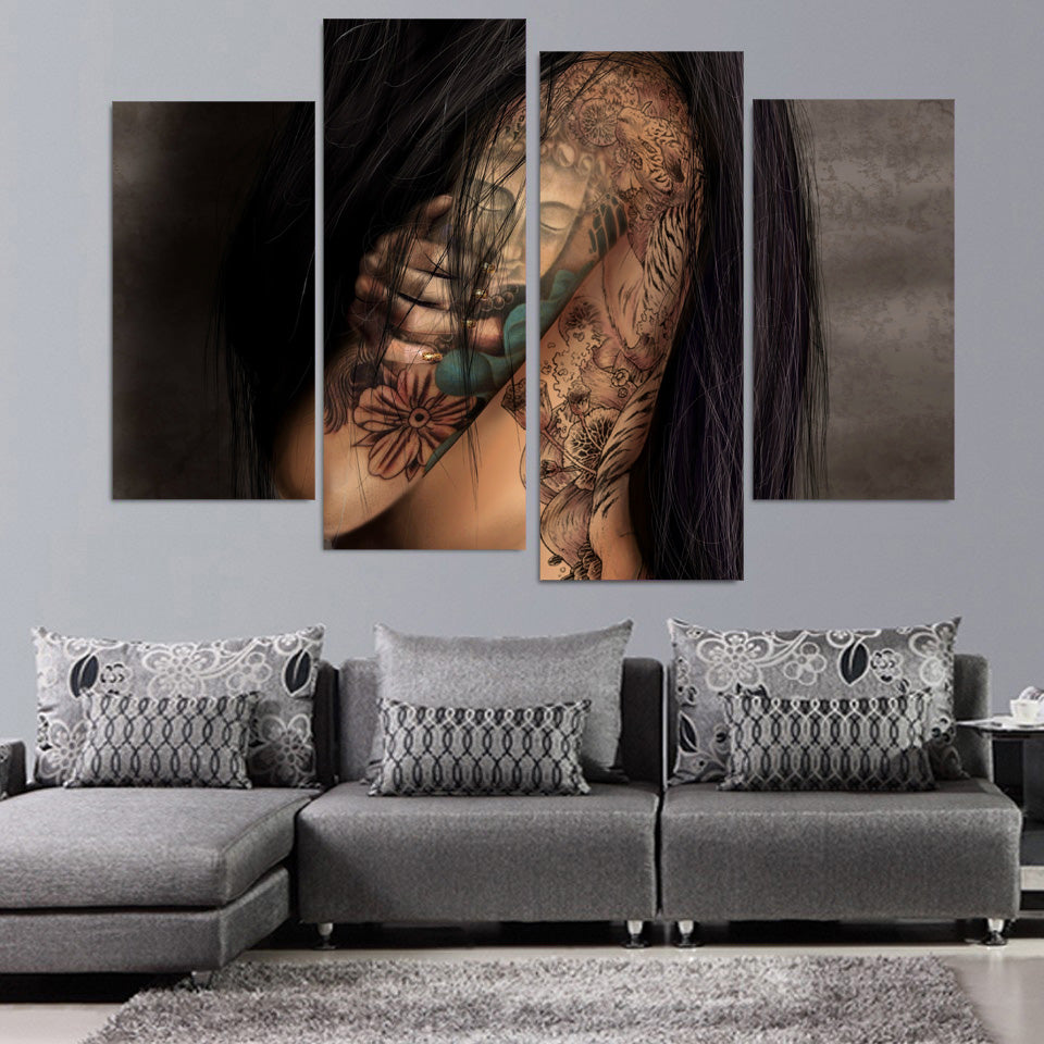 HD Printed 4 piece canvas art girl tattoo Painting on canvas room decoration Free shipping/ny-5045